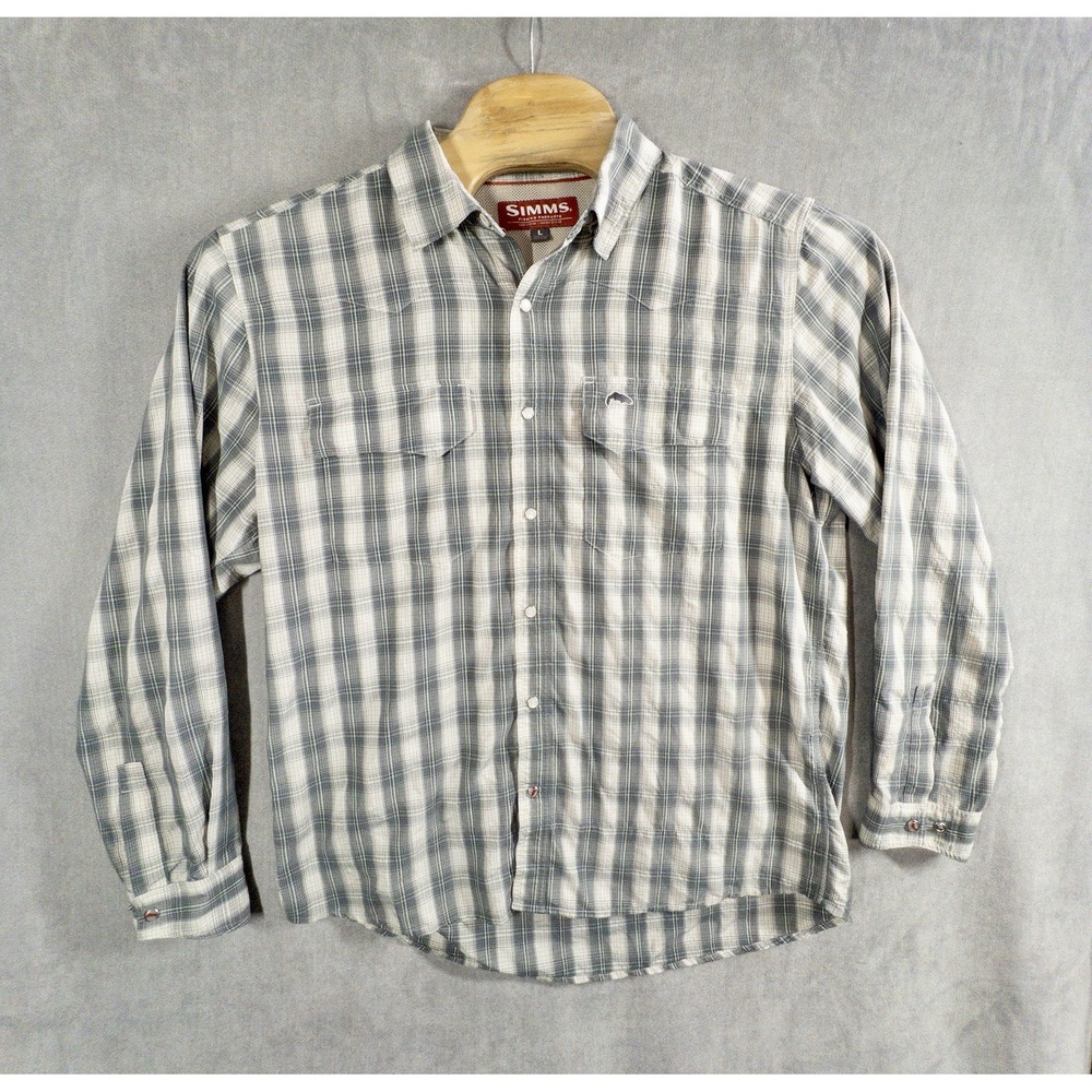 Simms Fishing Big Sky Pearl Snap Shirt Mens Large Lake Outdoor Gorpcore Boating
